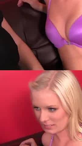 Blonde teen tastes the pussy juice of older woman in stockings