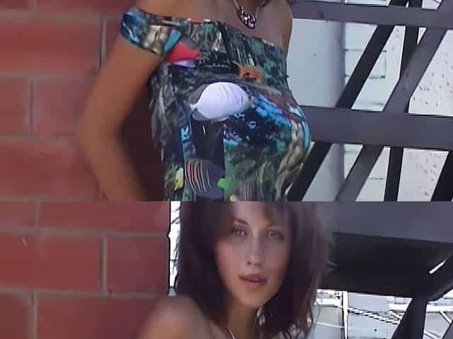 Sweet coed in high heels Tamara models while topless!