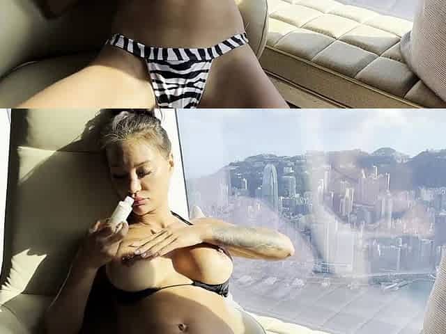 Monika Fox solo masturbates and squirts in a hotel room
