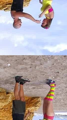Growing up she became an adult and Eva Lange with her shaved pussy opens her legs to enjoy her pussy on a beach