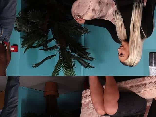Busty blonde voyeur teasing BBC wanker
