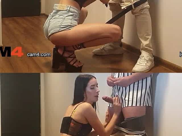 Jasmine Jayne on her knees in high heels licking jock and balls like a whore in heat
