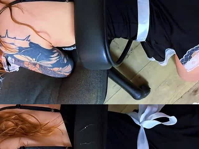 Office Chair Hard Fuck and Blowjob with Tattooed Redhead