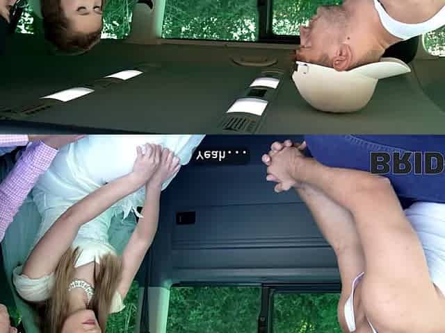 BRIDE4K. Horny bride ran away from the wedding and showed her natural tits to strangers in the field