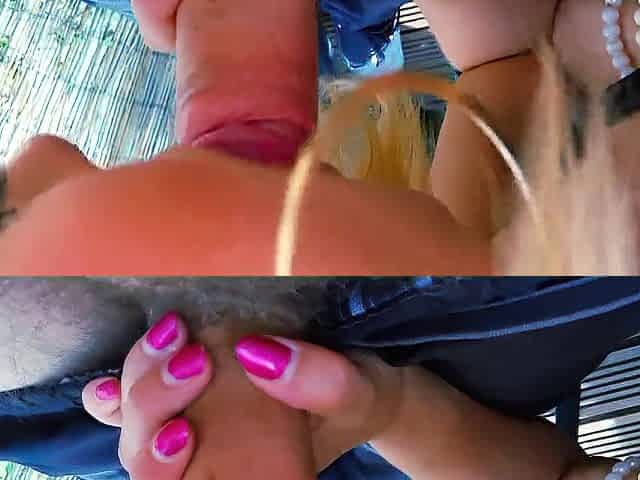 Public oral-job and gulp from the wife