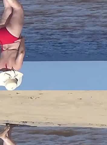 Funny Mommy Has Fun on the Beach with Young Guys
