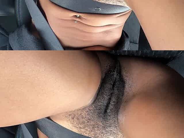 upskirt no pants driving flashing hirsute soaked vagina