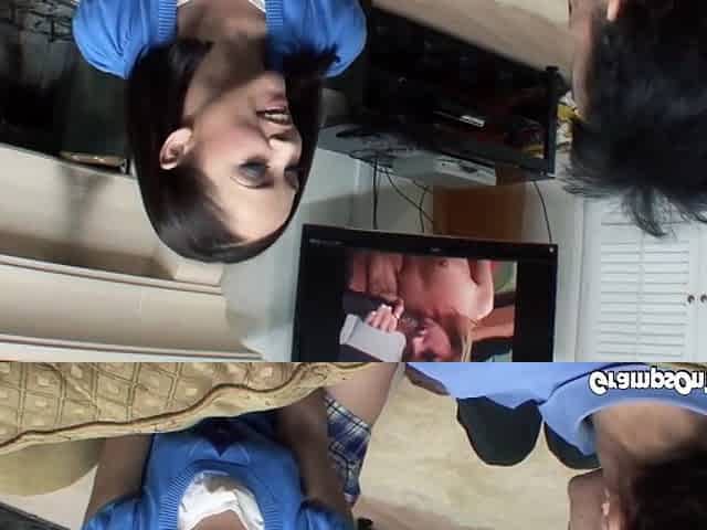 Teen whore fucking gramps while he watches porn