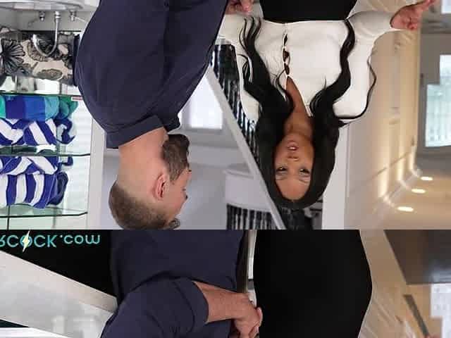Busty ebony beauty August Skye takes ex's dick to save her current boyfriend from embarrassment