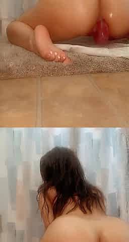Solo squirting double penetration toy masturbation