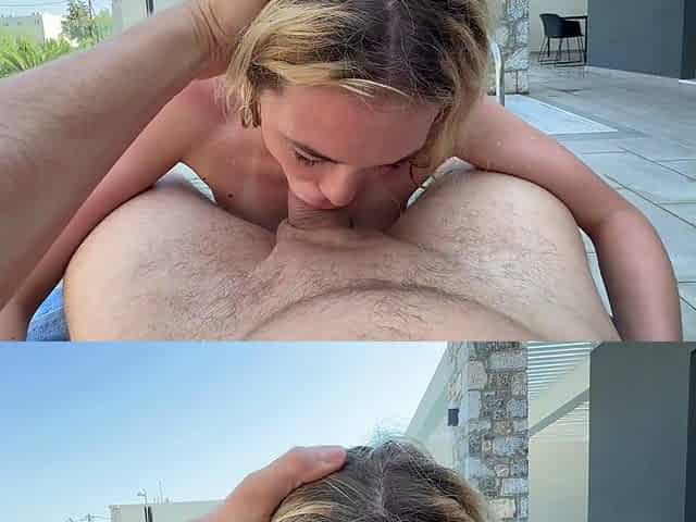 College girl sucking fucking near swimming pool