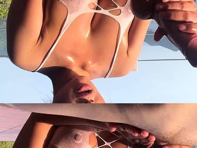 Outdoor sex in POV with a brunette amateur hottie fucked