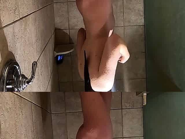 Big-Titted Brunette Amateur Gives Sexy Shower Handjob