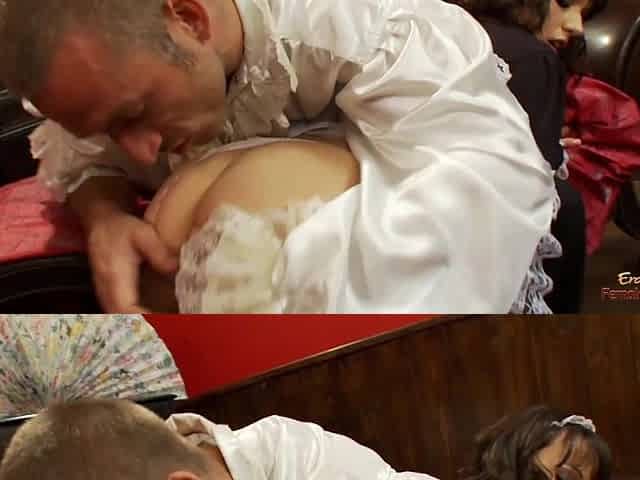 Excited maid likes cleaning a hard wang with her constricted vagina