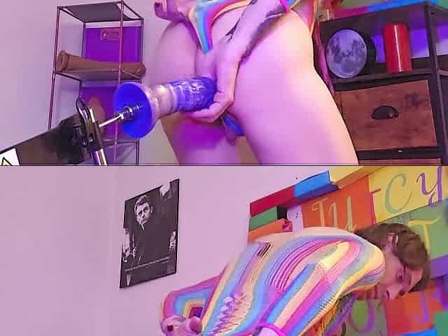 Banging my butt in my cute rainbow outfit