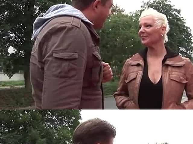 Horny Guy Picks up an Older Blonde for Outdoor Sex