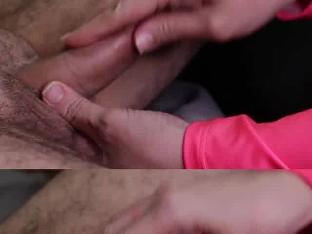 That babe gives me a tugjob, then licks the cum from her fingers!