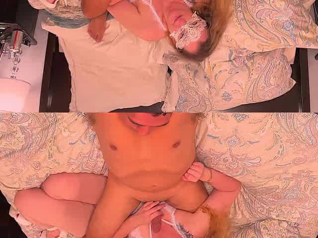 Beauty in white rides herself to climax in advance of getting screwed hard
