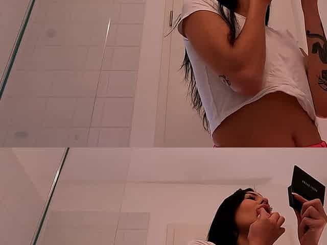 Sexy and Hot Slim College Girl Takes Her Panties off to Flash Tight Shaved Pussy Under Her Skirt