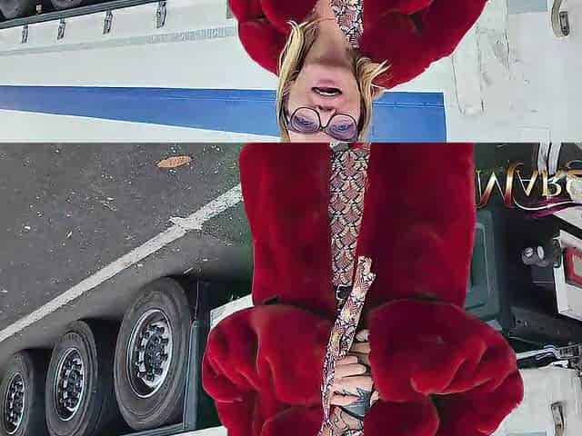 A mother shows her bazookas to truckers and gets banged in their truck.