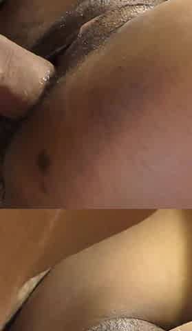 Ebony hairy pussy covered with semen from BWC