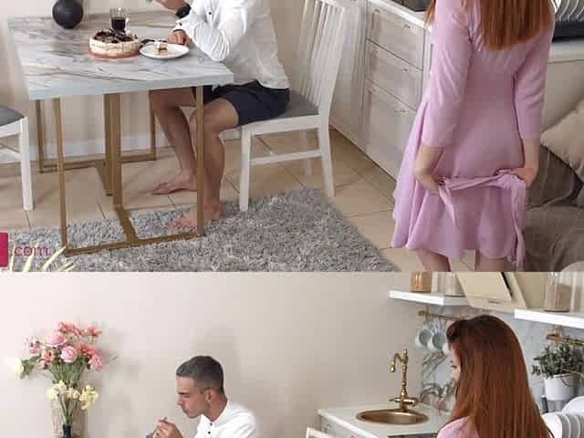 Kitsune Liss - Redhead hottie gets drilled in the kitchen