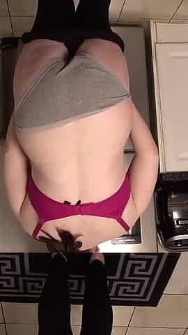 Sexy Stripping Leggings Top Bra and Knickers in the Kitchen
