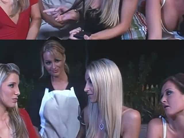Hawt lesbo group-sex next to a campfire