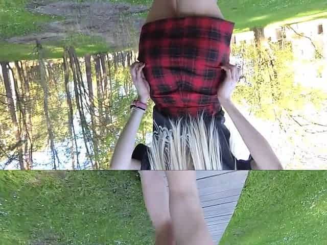 Nasty hotty in miniskirt no pants flashing in the park (public upskirt)