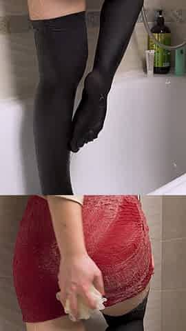 Teen Stepsis Taking A Shower In Socks And Lingerie
