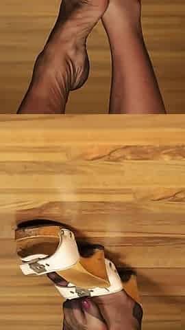 Nylons & Classic Wooden Clogs - Slow Dangling Tease