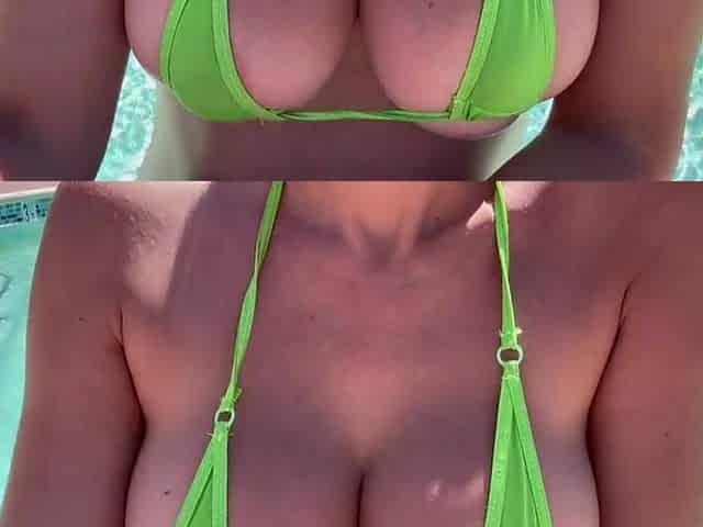 European Stepmom Artemisia Love showing her soaked tits in a bikini in the pool