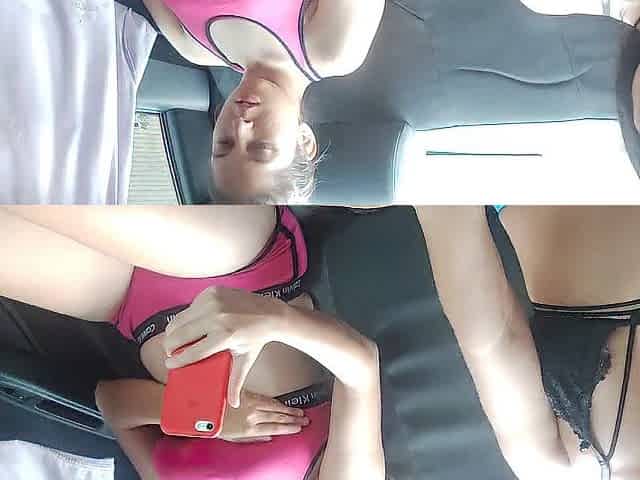 those 2 slim angels masturbate their wet snatches in the back of the car