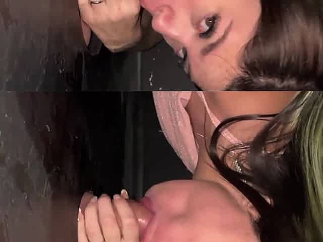 Gloryhole with a Stranger's Dick in My Mouth, Moaning with Lust and My Husband Filming Everything