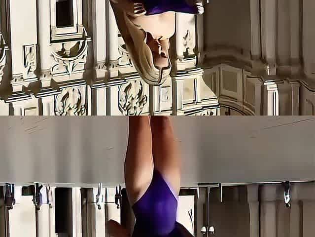 Glamorous blond angel bangs and masturbates in public in Rome, AI-generated