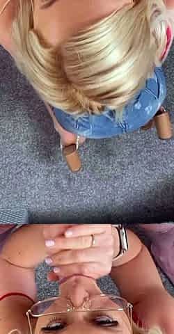 Big tit blonde gives blowjob to big cock