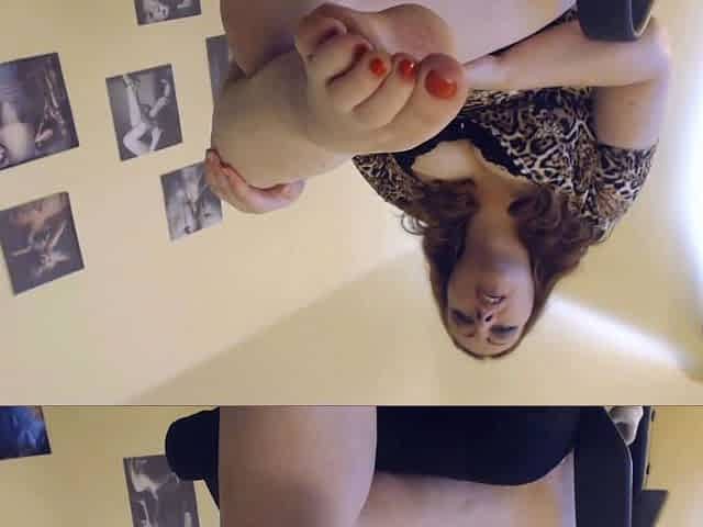Brunette with foot fetish rubs big dick with her feet in POV