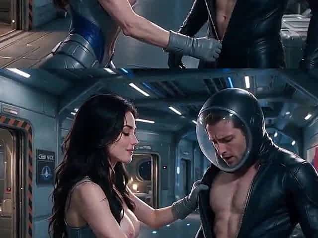 Starship Blue-Eyed Gal Railed by Pilot & Grey-Bearded Captain Until Warriors Storm the shower [AI]
