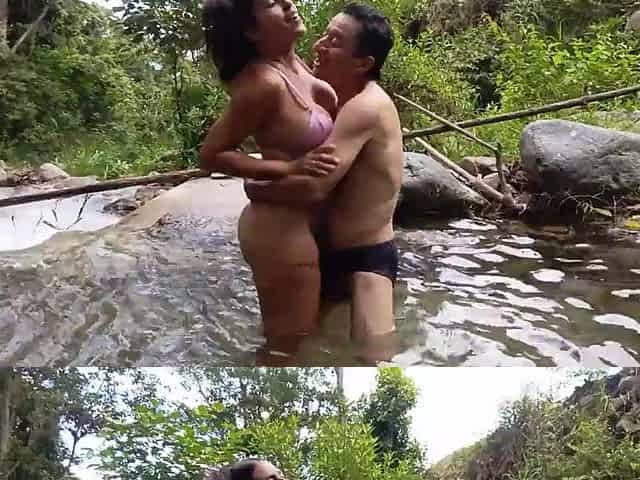 Breasty and large-butt stepmother bangs with a disgusting old pervert by the river in the countryside