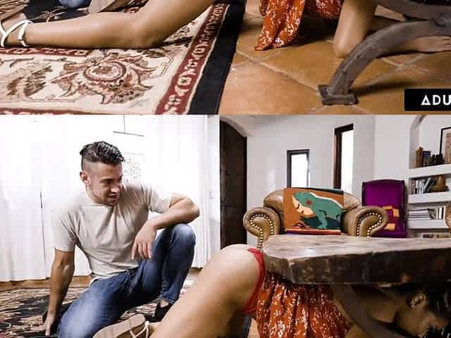 Kira Noir offers her partner to fuck her from behind while she's stuck!