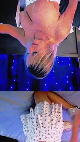 Click for Gif Kat-licious Sexy Dance in Denim Tank Top & White Short Skirt- Stripping Down