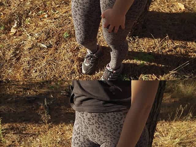 Girl Teases Her Big Cameltoe in Leopard Leggings Outdoors