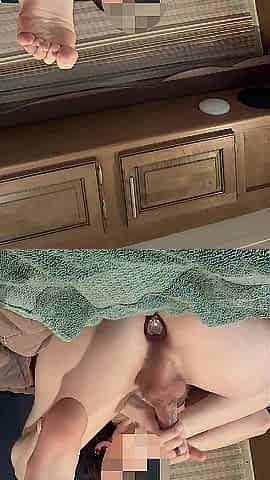 Licking my feet during the time that playing with myself with a booty plug-in