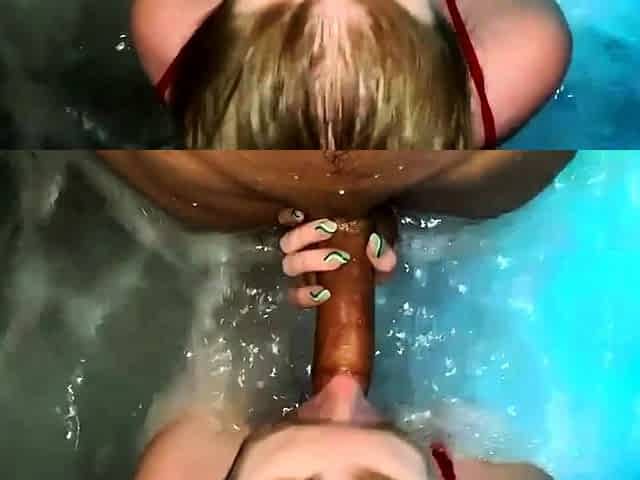 Public Hot Tub Blowjob in a Red Swimsuit