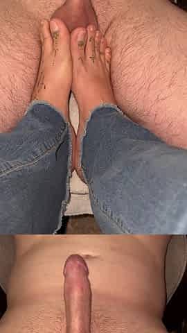 Tattooed toes on his hard dong