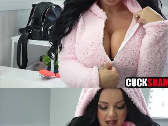 Cuckold spouse watching large tit wife bang her hookup