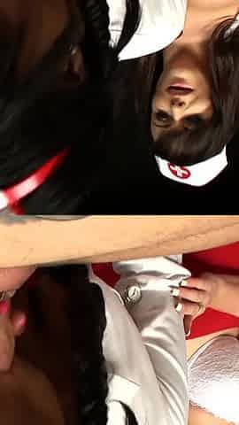 Dark-haired nurse with endless pussy in a threesome