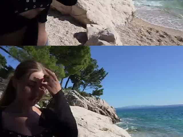Wild stepsister is going to suck him off and eat his nut at nudist beach