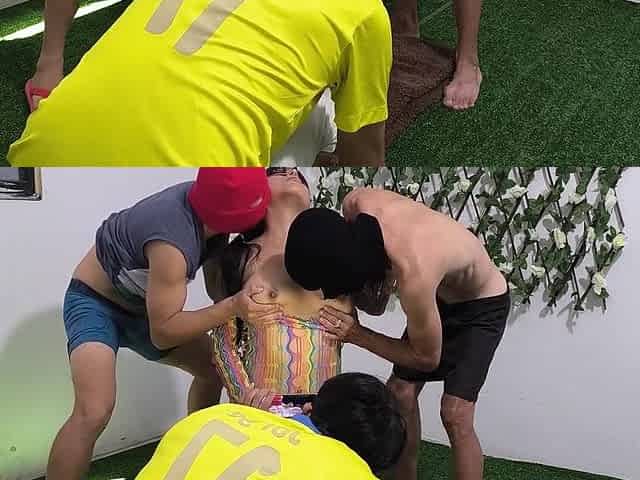 Behind The Camera!! Friends Get Together With A Female Soccer Fan And Double Penetrate Her