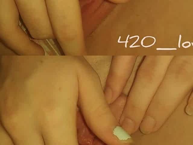 Mrs-420 plays with her pretty pink little SNATCH love button pulsing
